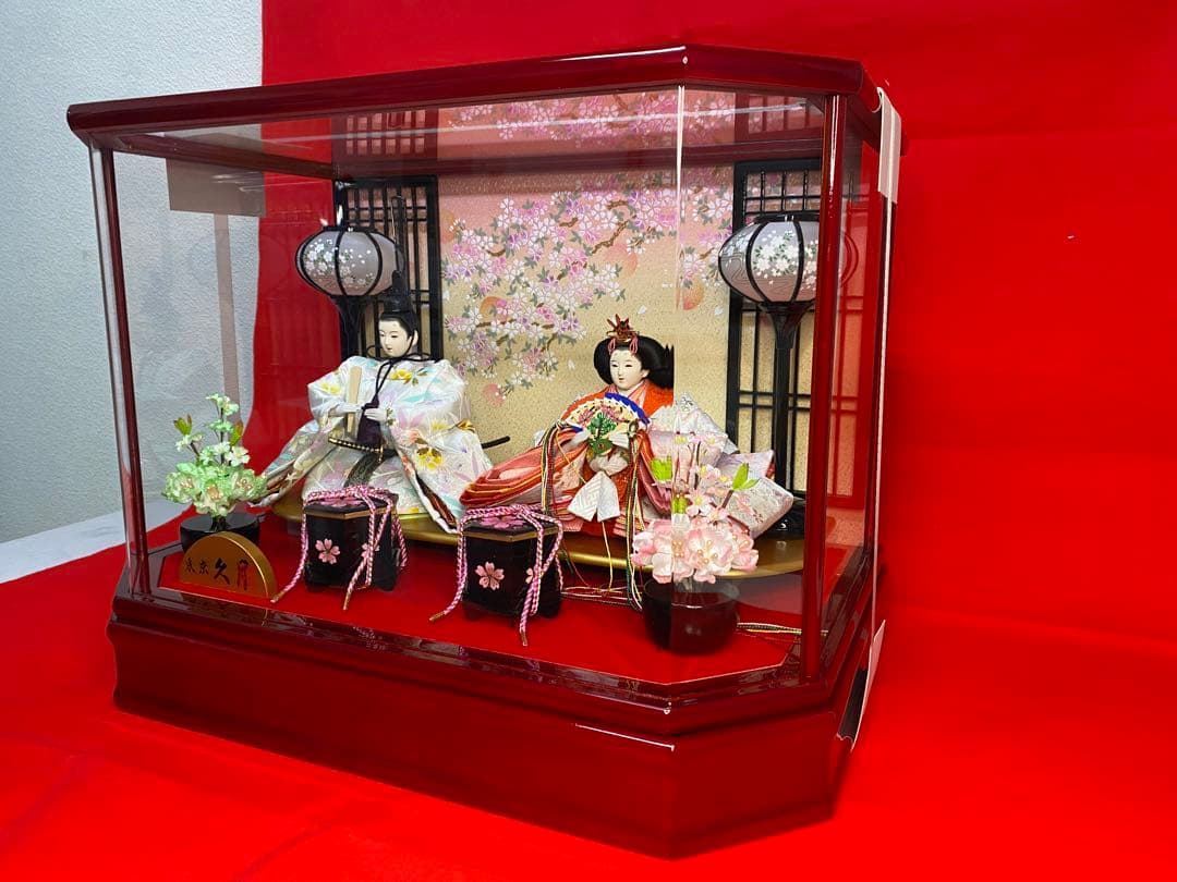 東京久月　雛人形アクリルケース入り親王飾り・間口約４９×奥行約３２×高さ約３６㎝
