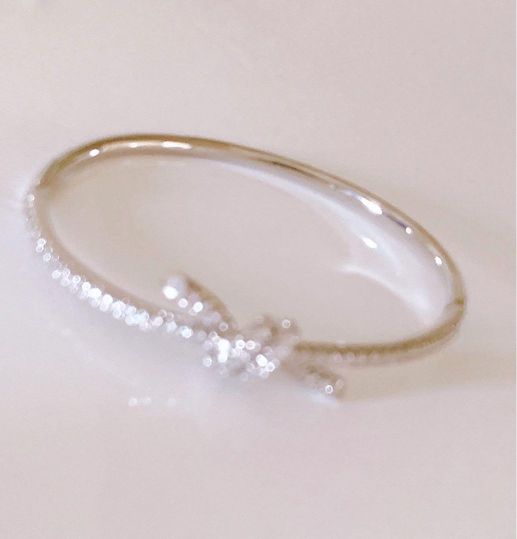 フルダイヤホワイトゴールドリボン結び目ブレスレット