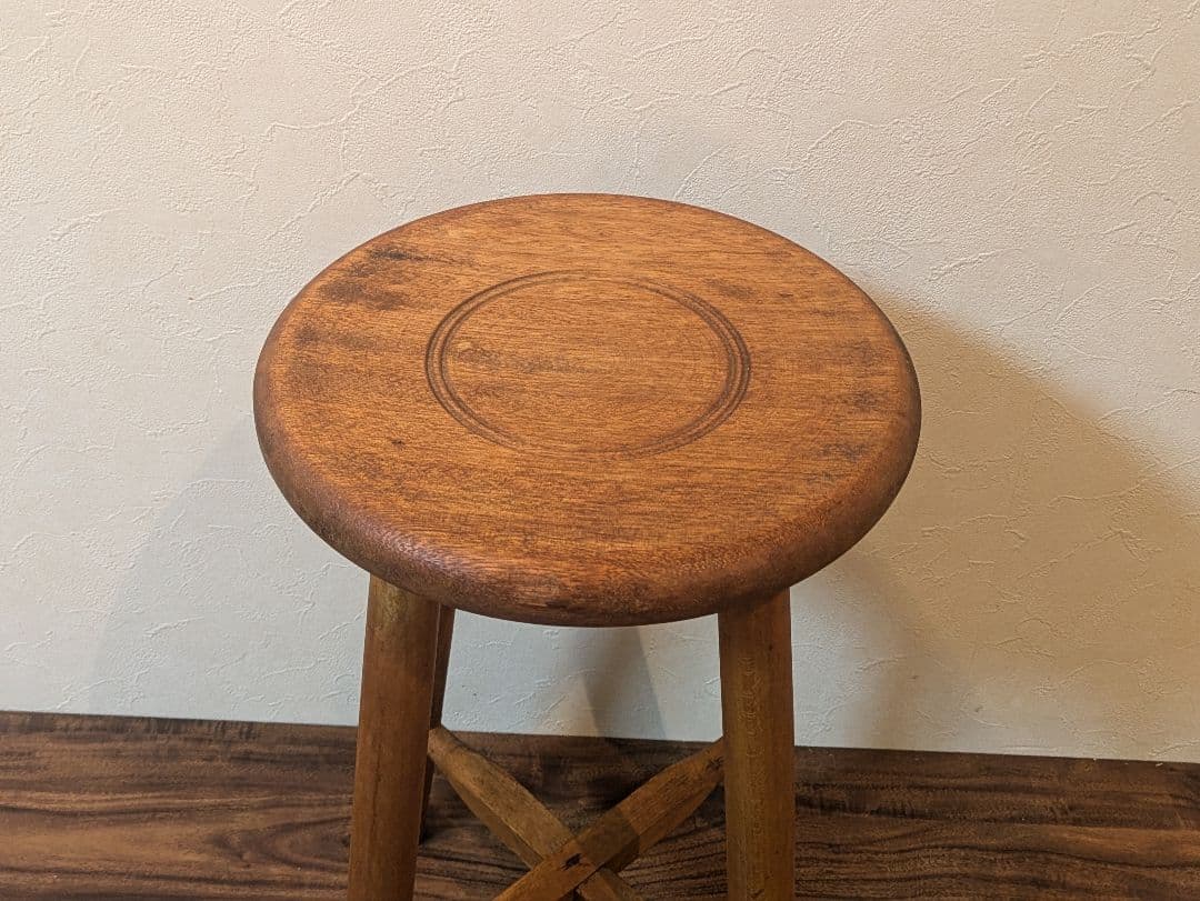 【アンティーク】木製　丸スツール　丸椅子　フラワーベース　レトロ