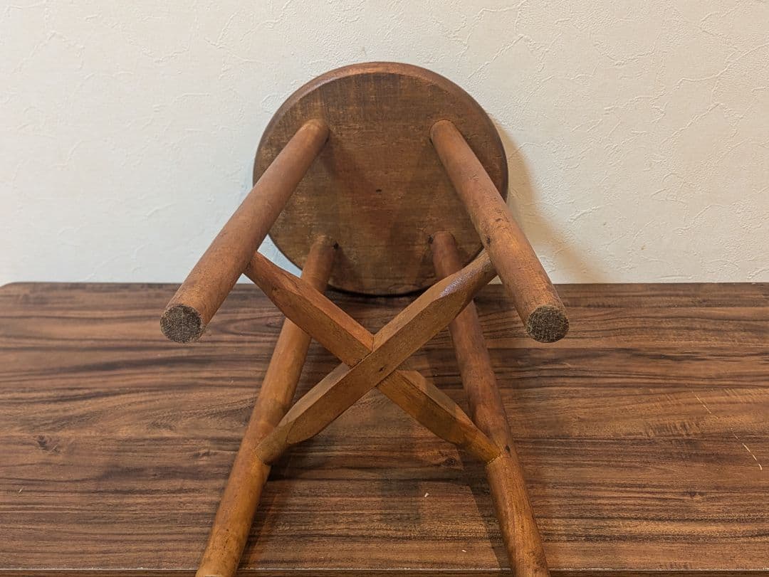 【アンティーク】木製　丸スツール　丸椅子　フラワーベース　レトロ