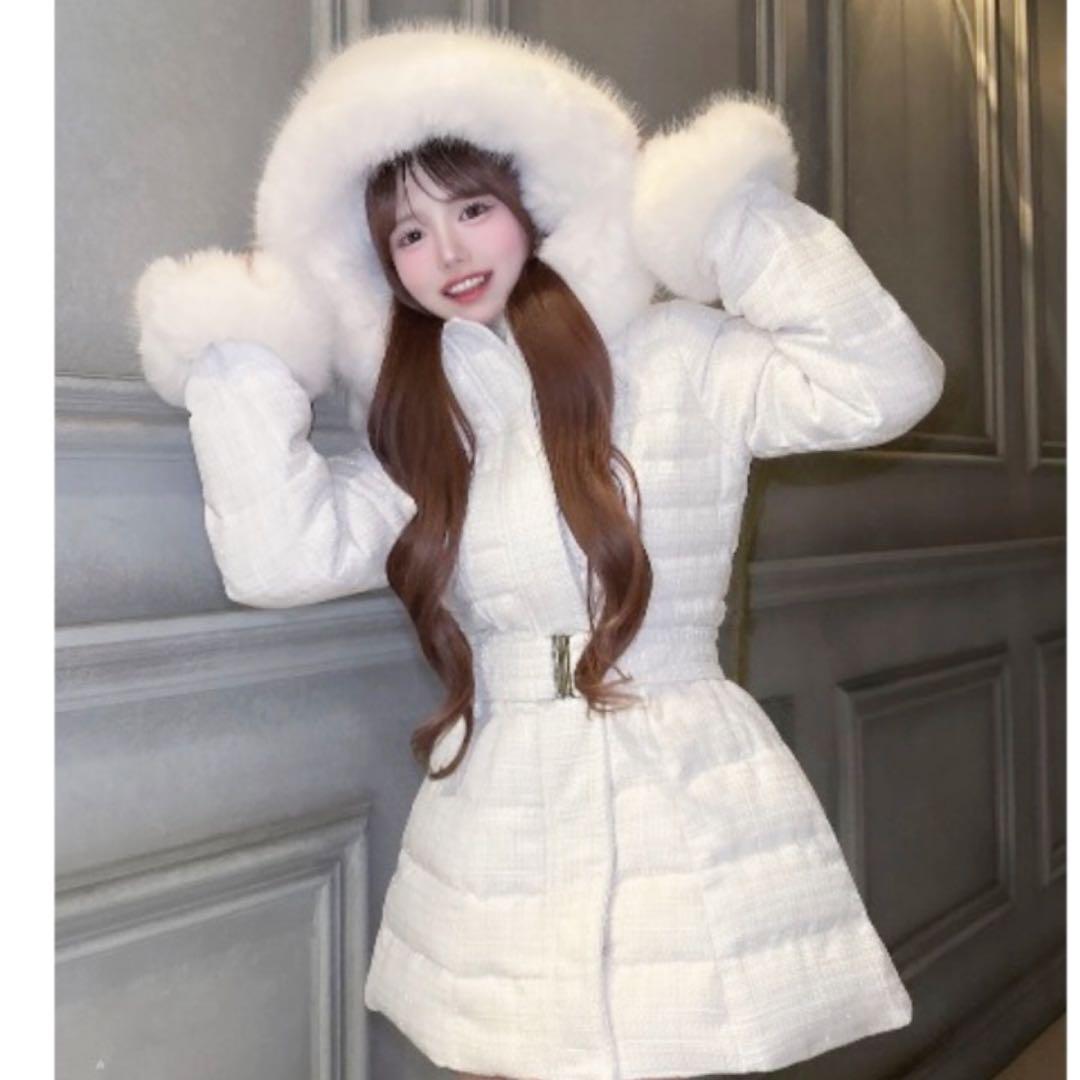 ダウンジャケット S ダーリッチ　レディミディツイードダウンコート　未開封