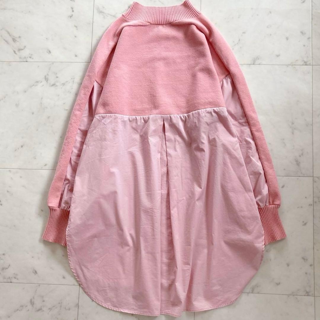美品　ビアズリー　シャツコンビモックネックニット　春色　桜色