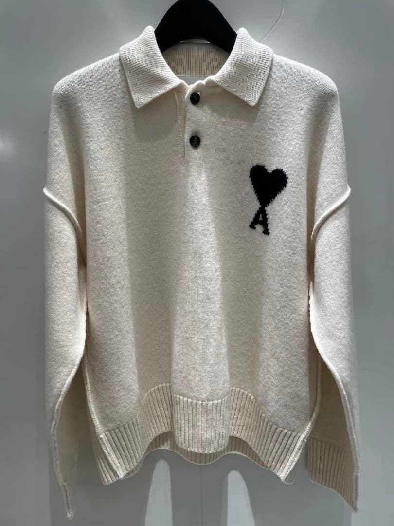 AMI PARIS ホワイト ニット セーター ポロニット L