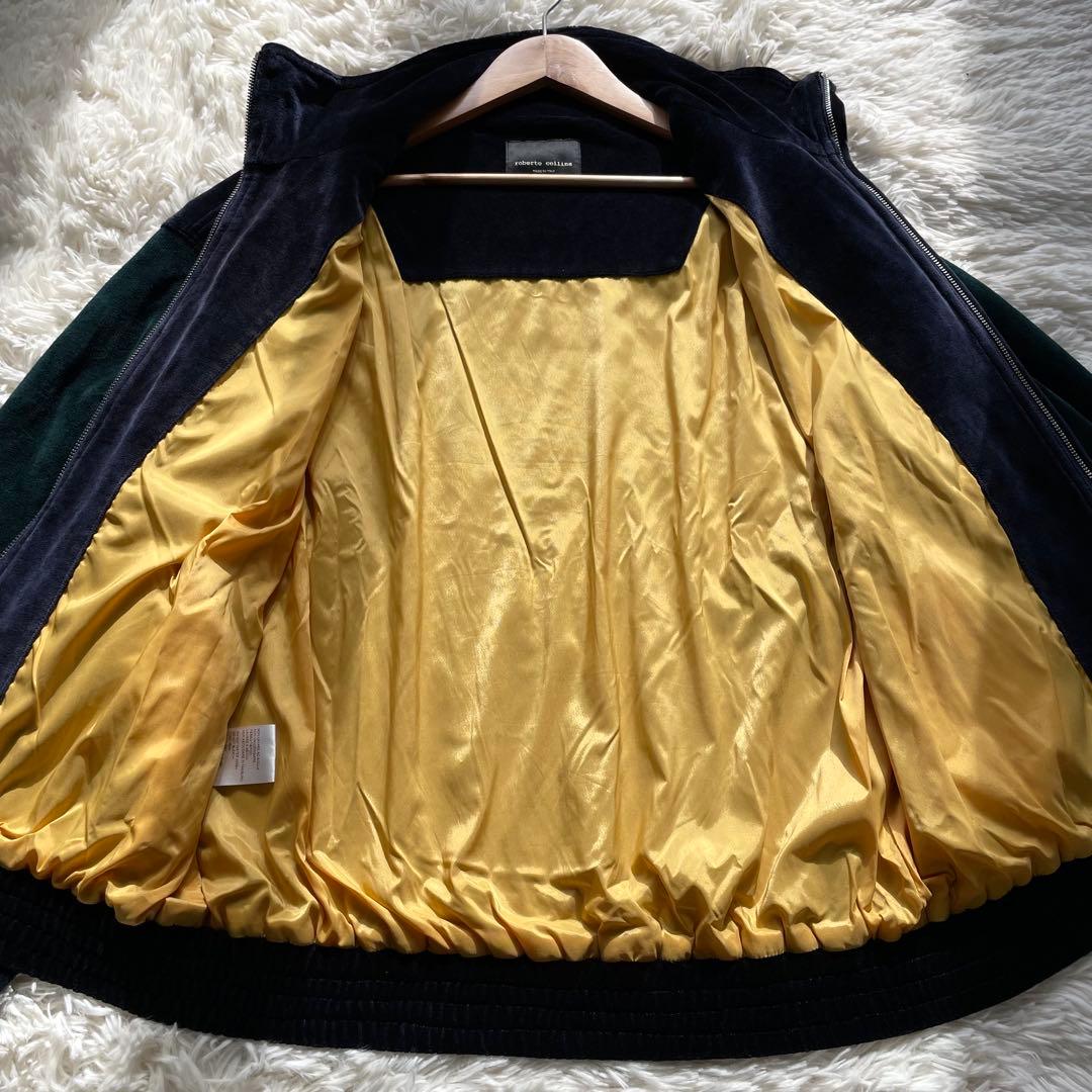 極美品✨ロベルトコリーナ　ベロアブルゾン　Wジップ　紺緑バイカラー　48