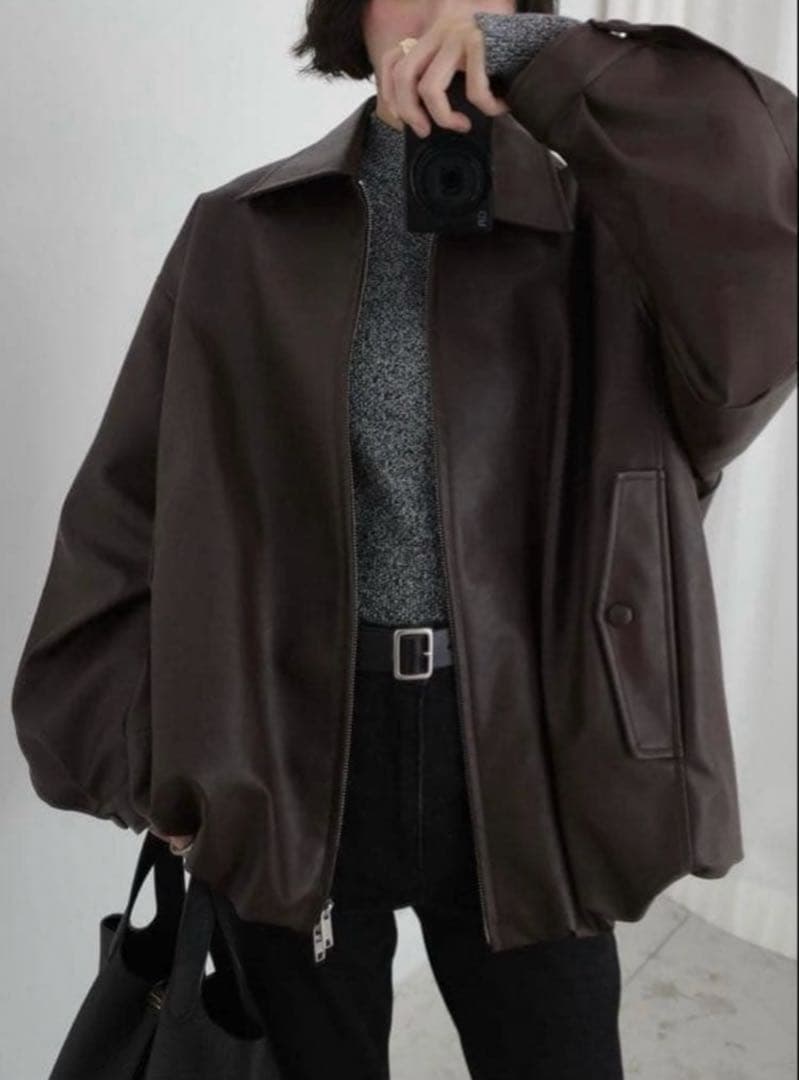 CLANE FAKE LEATHER BALLOON JACKET ブラウン1