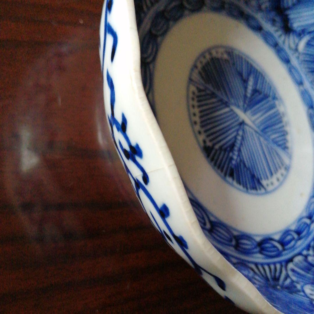 古伊万里　染付線描膾皿　10客　15cm　江戸後期～明治初期