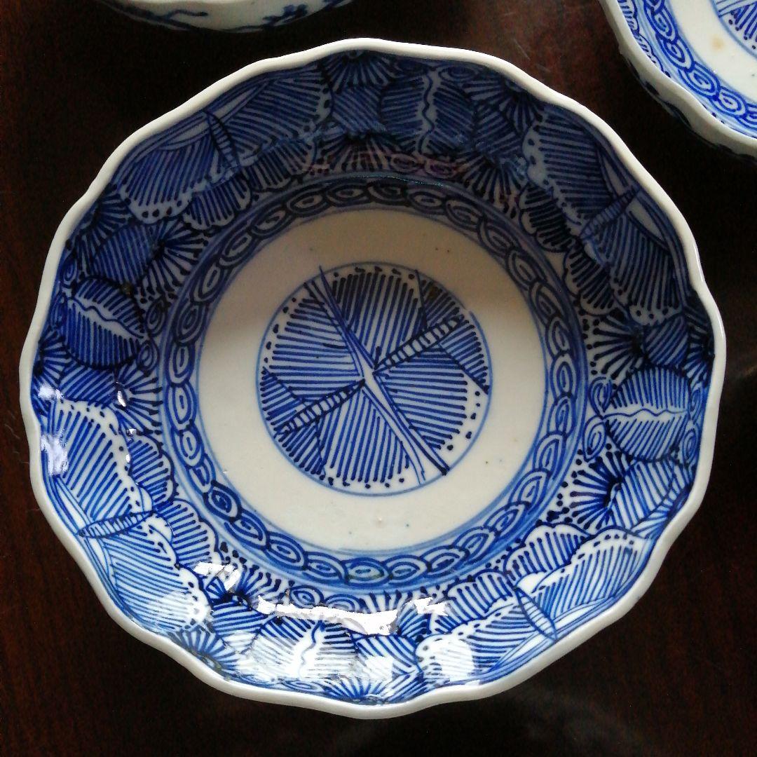 古伊万里　染付線描膾皿　10客　15cm　江戸後期～明治初期