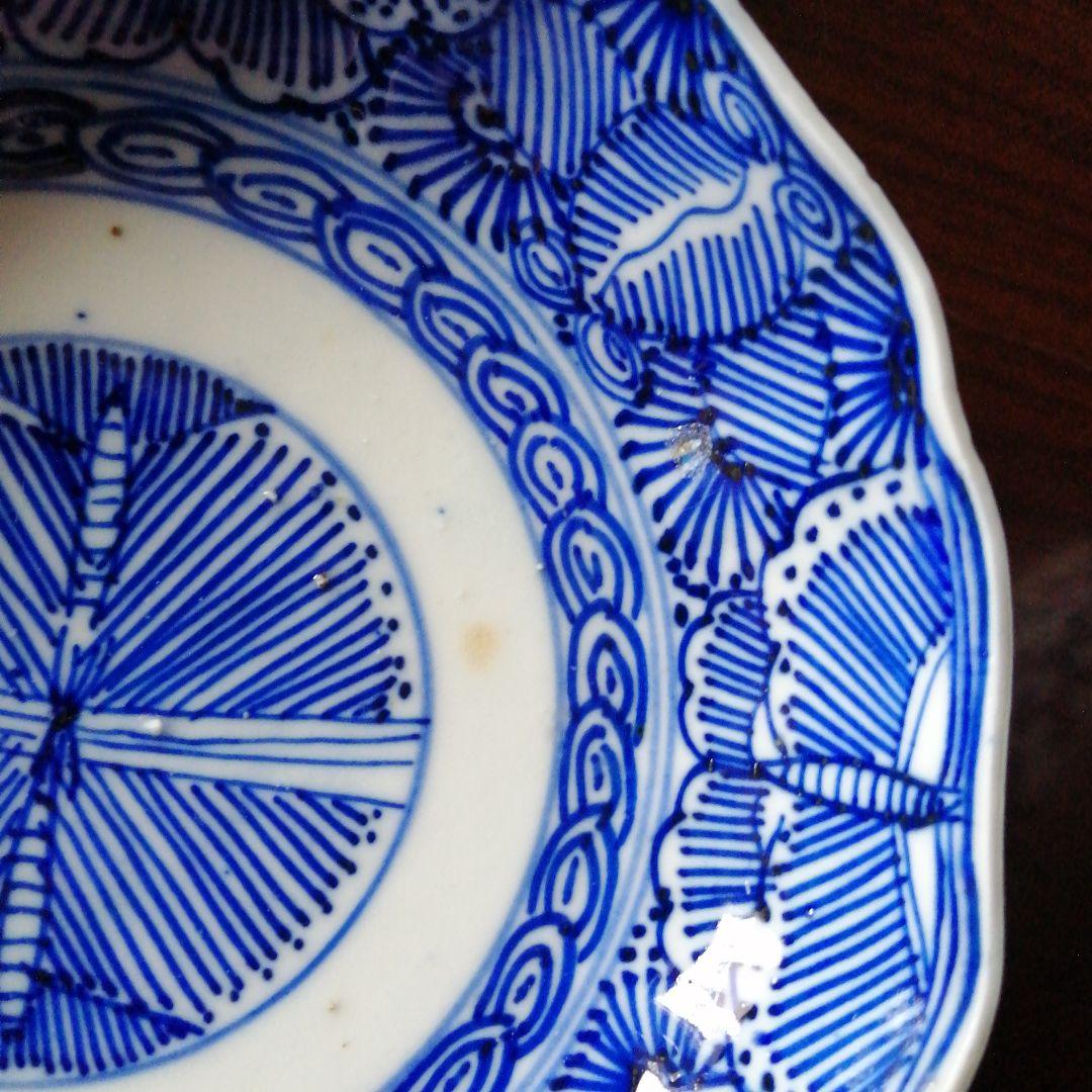 古伊万里　染付線描膾皿　10客　15cm　江戸後期～明治初期