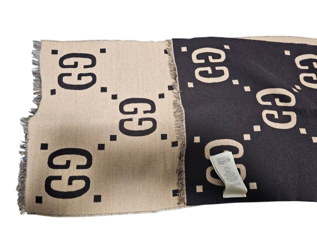 ❤*格様 美品！GUCCI GGロゴマフラー ベージュ/ブラウン　リバーシブル