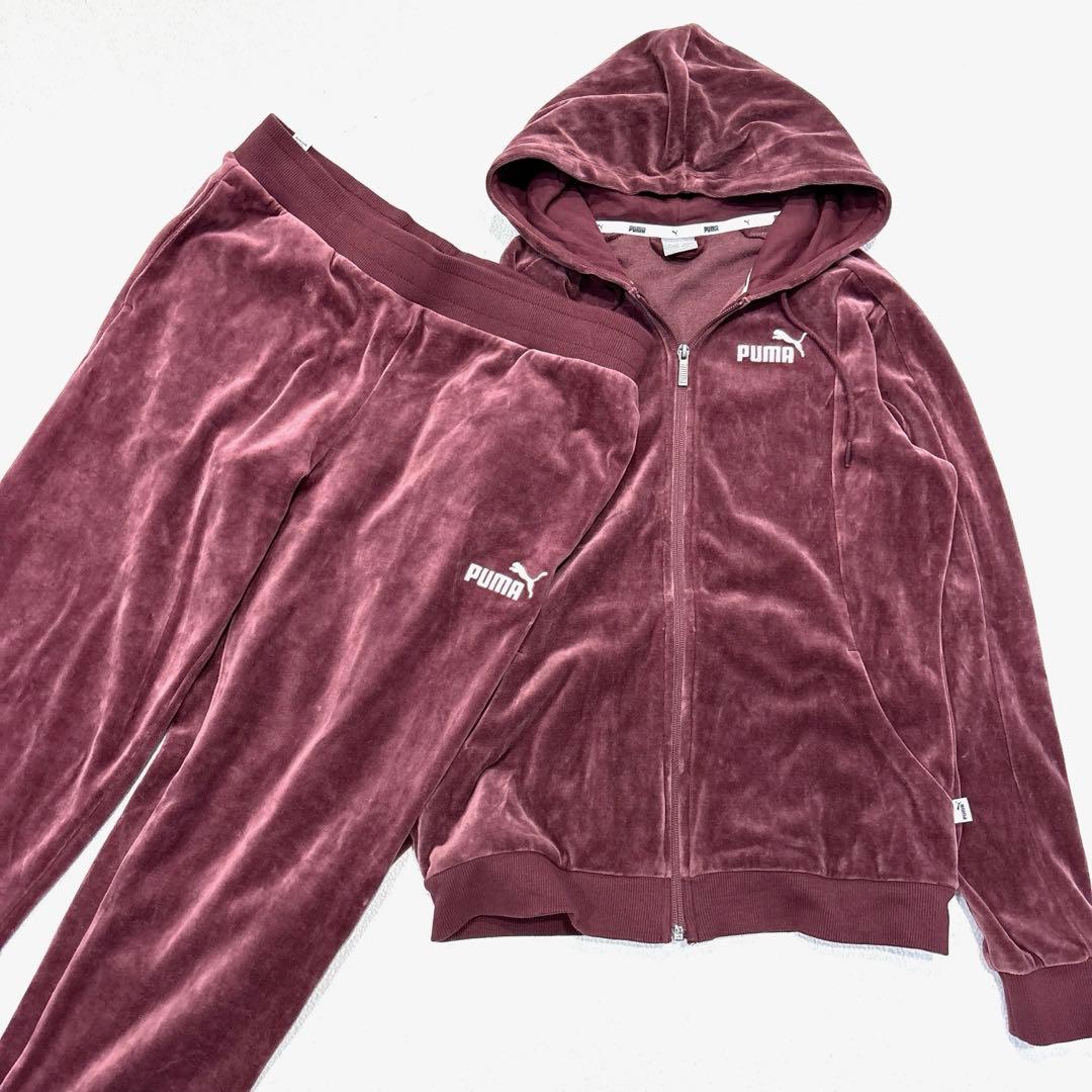 専用【レディースXL】 プーマ　セットアップ　パーカー　パンツ　ベロア　エンジ