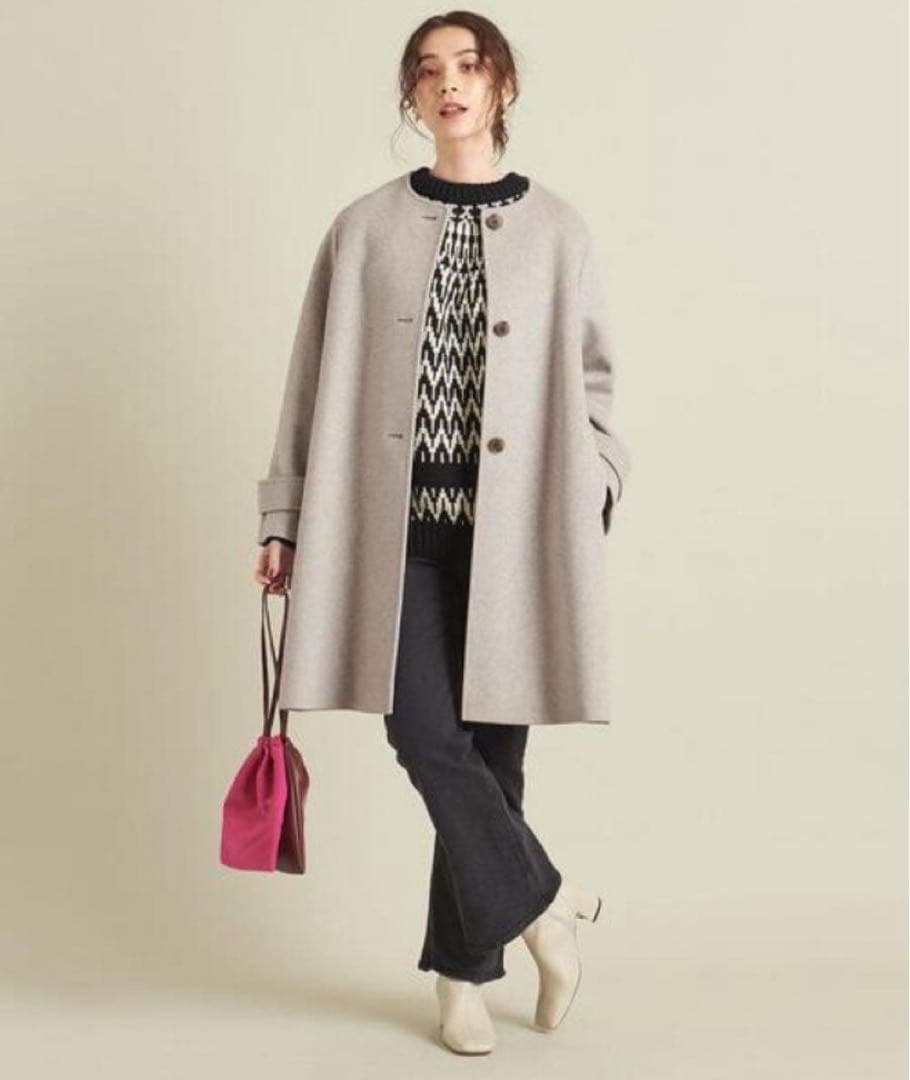 BY メルトンビーバーノーカラーフレアコート ∴ Sサイズ