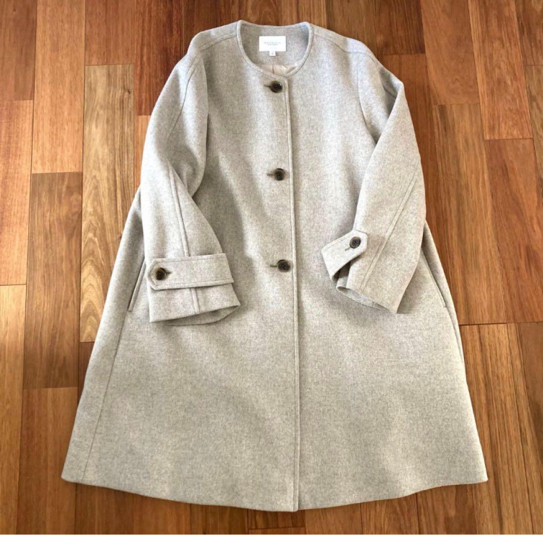 BY メルトンビーバーノーカラーフレアコート ∴ Sサイズ