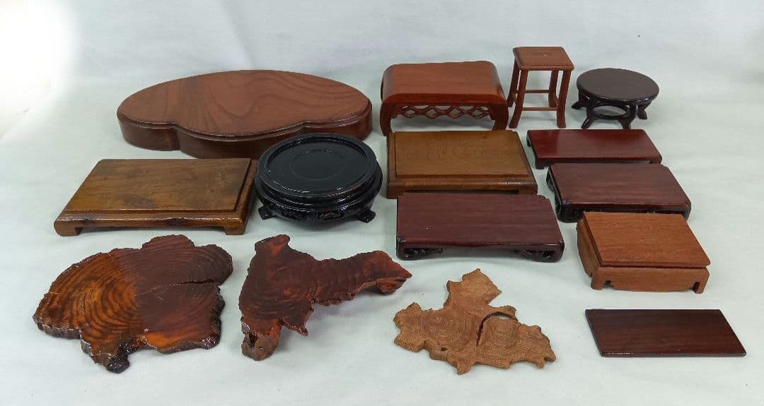 ミニ木製花台　盆栽敷板　15点セット　まとめ売り　飾り台　レトロ　香炉台　盆栽台