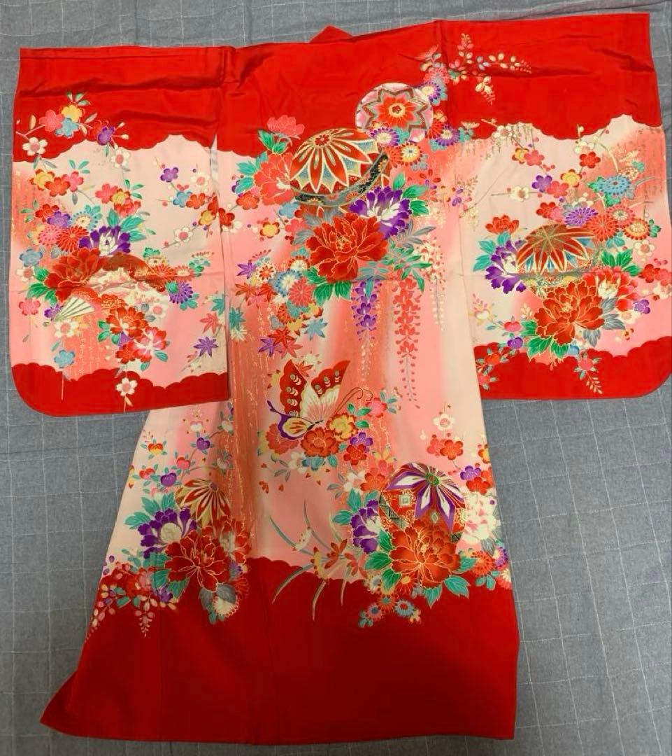 七五三 祝い着セット 赤い被布着付　赤とピンク