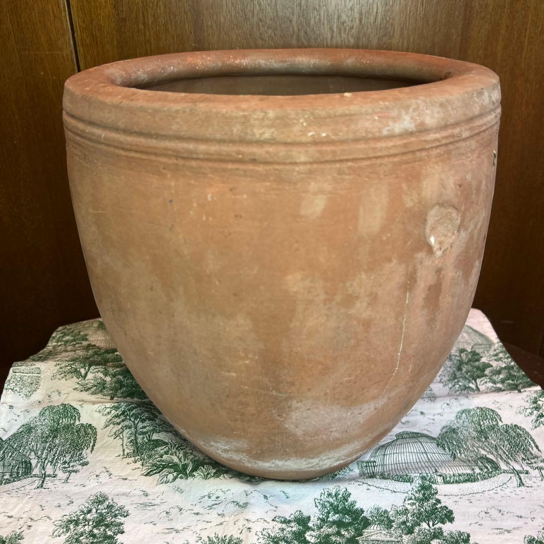 貴重 ワンダーデコールふっくら壺/ラウンド型テラコッタ鉢 穴有り 径26cm