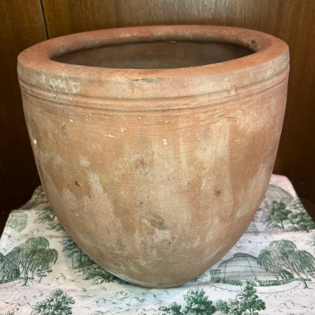貴重 ワンダーデコールふっくら壺/ラウンド型テラコッタ鉢 穴有り 径26cm