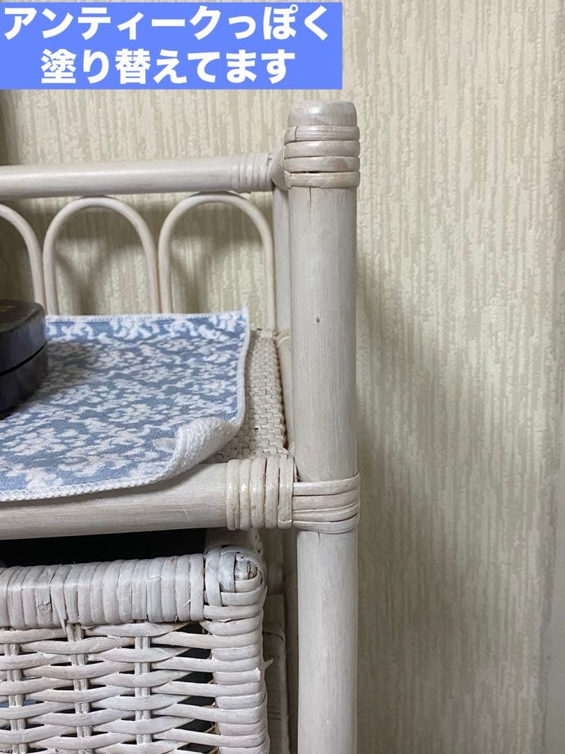 飾り棚部分付♦️ホワイト ラタン チェスト ６杯♦️アンティーク風♦️リペア♦️送料込