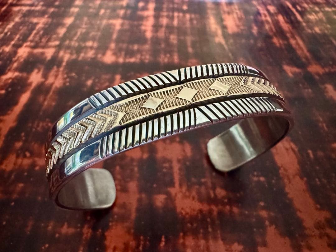 最終 超美品 ブルースモーガン バングル 14K ナバホ族 ほぼ未使用 やや幅広