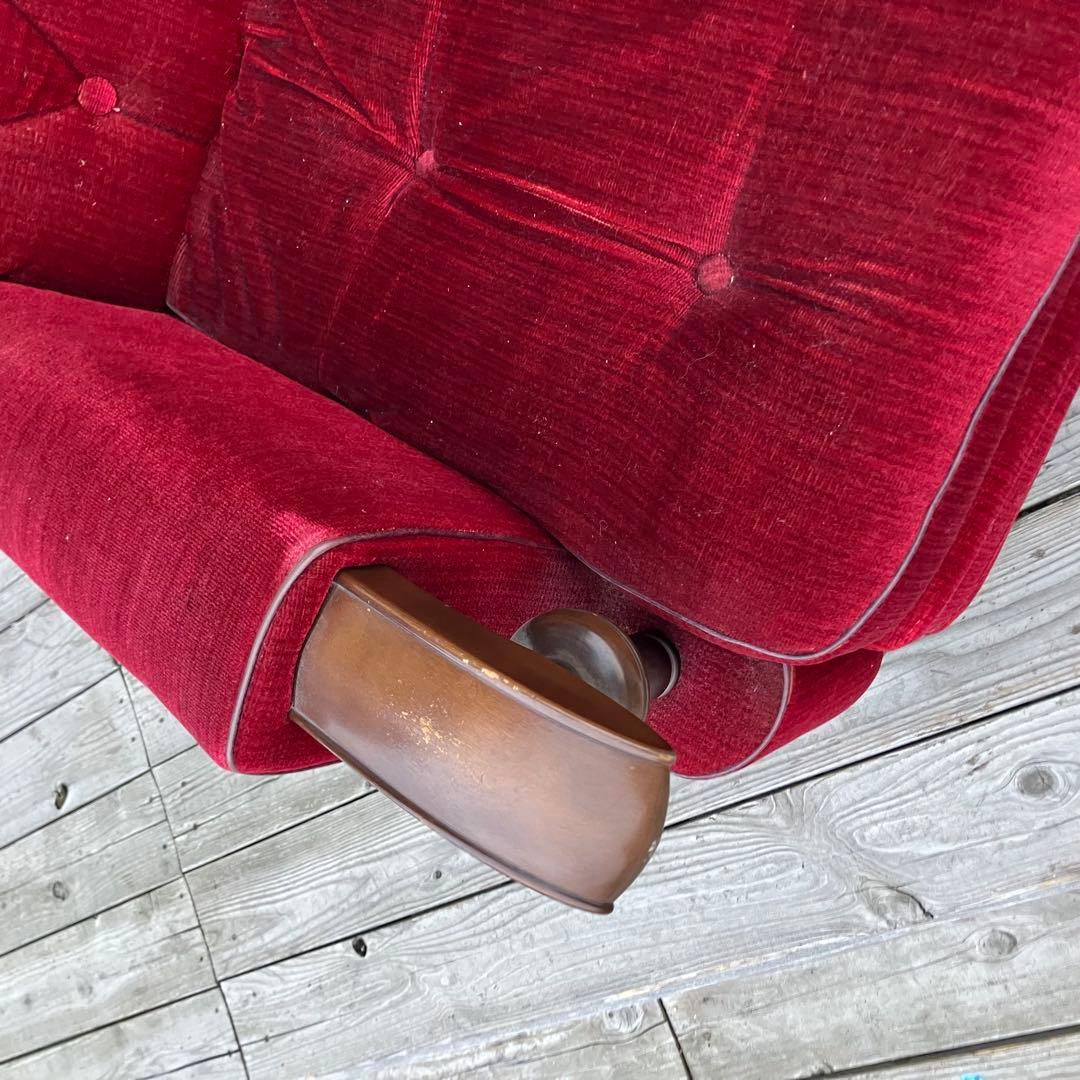 ② 昭和レトロ 古家具 一人掛けベロアソファー アームチェア ヴィンテージ 赤