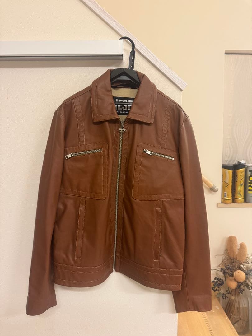 DIESEL ブラウン レザージャケット シングルライダースジャケット本革
