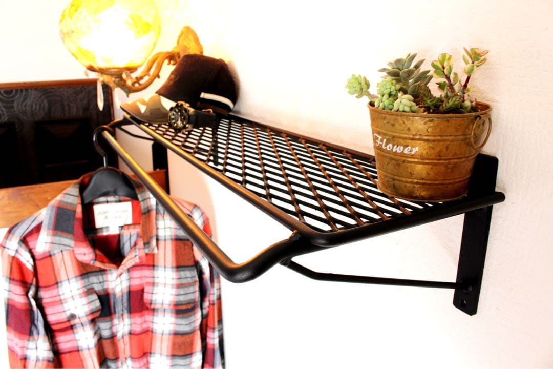 アイアン壁掛けハンガーラック・エキスパンドメタル棚・飾り棚