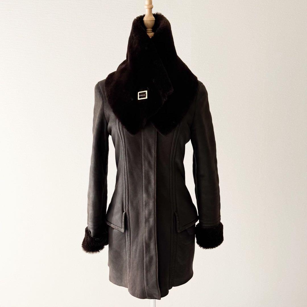 希少 GUCCI トムフォード期 ムートンコート 羊革100% ブラウン 38