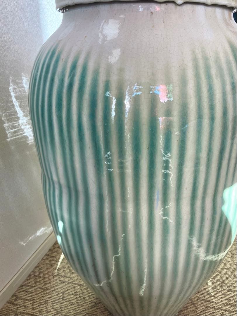 信楽焼　茶壺　大壺　すだれ壺　ストライプ柄　明治　アンティーク