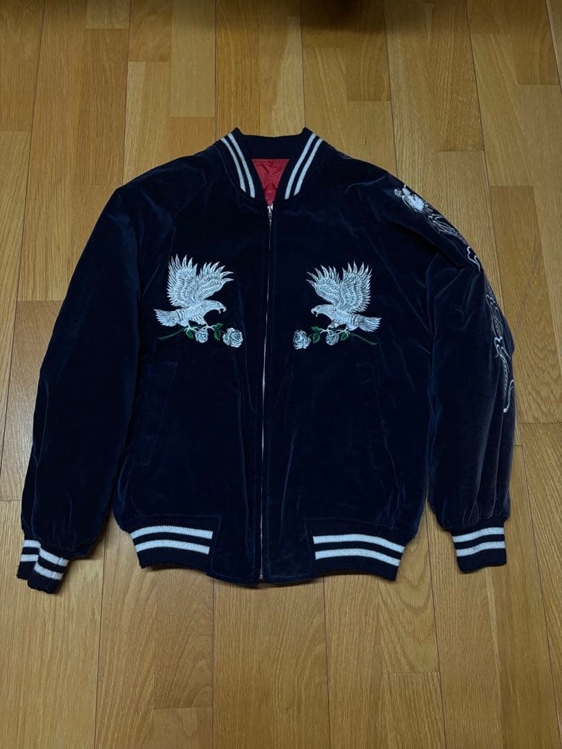 日本製90s　別珍スカジャン　鷹刺繍　JAPAN YOKOSUKA