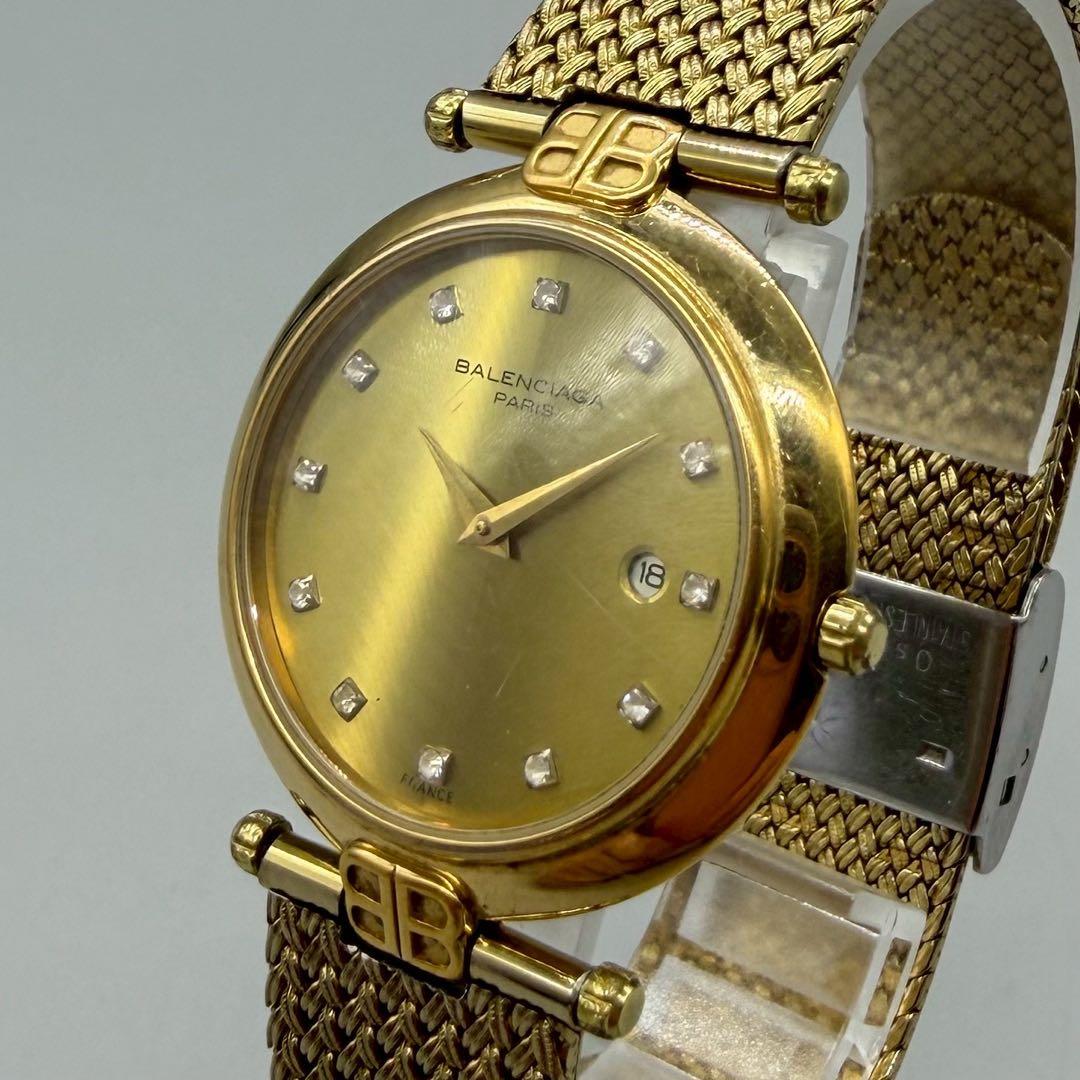 新品電池✨BALENCIAGA 腕時計 ラインストーンベゼル12P 石文字盤
