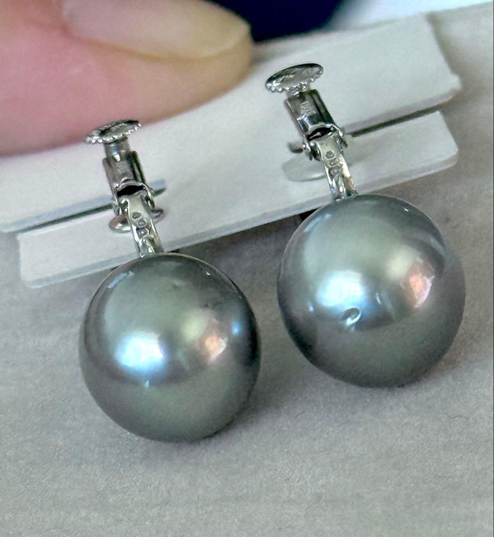 専用！真珠科学研究所オーロラオーシャンブルー黒蝶真珠ダイヤモンドイヤリングWG