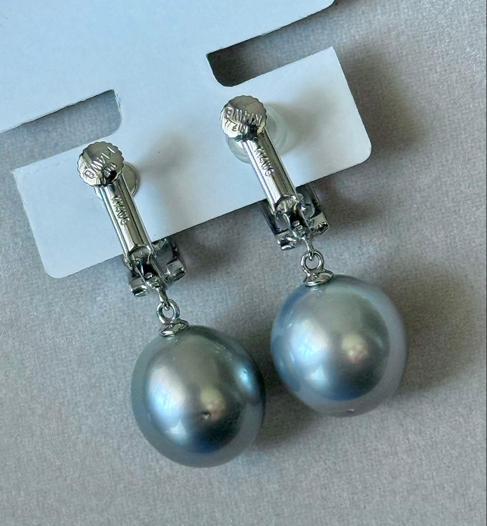 専用！真珠科学研究所オーロラオーシャンブルー黒蝶真珠ダイヤモンドイヤリングWG