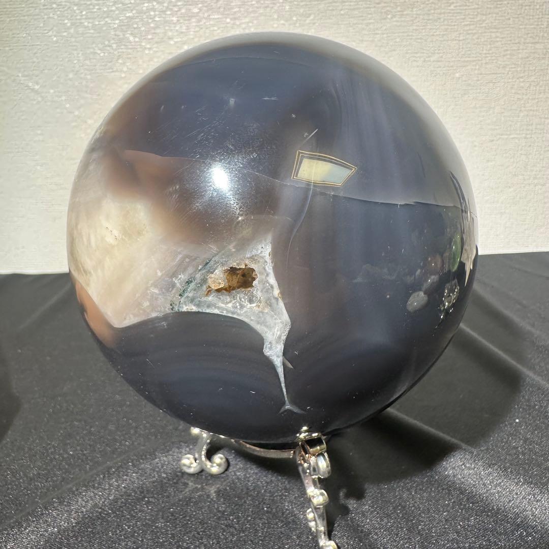 天然石アメジストの笑い口　置物　スフィア　NO.052507