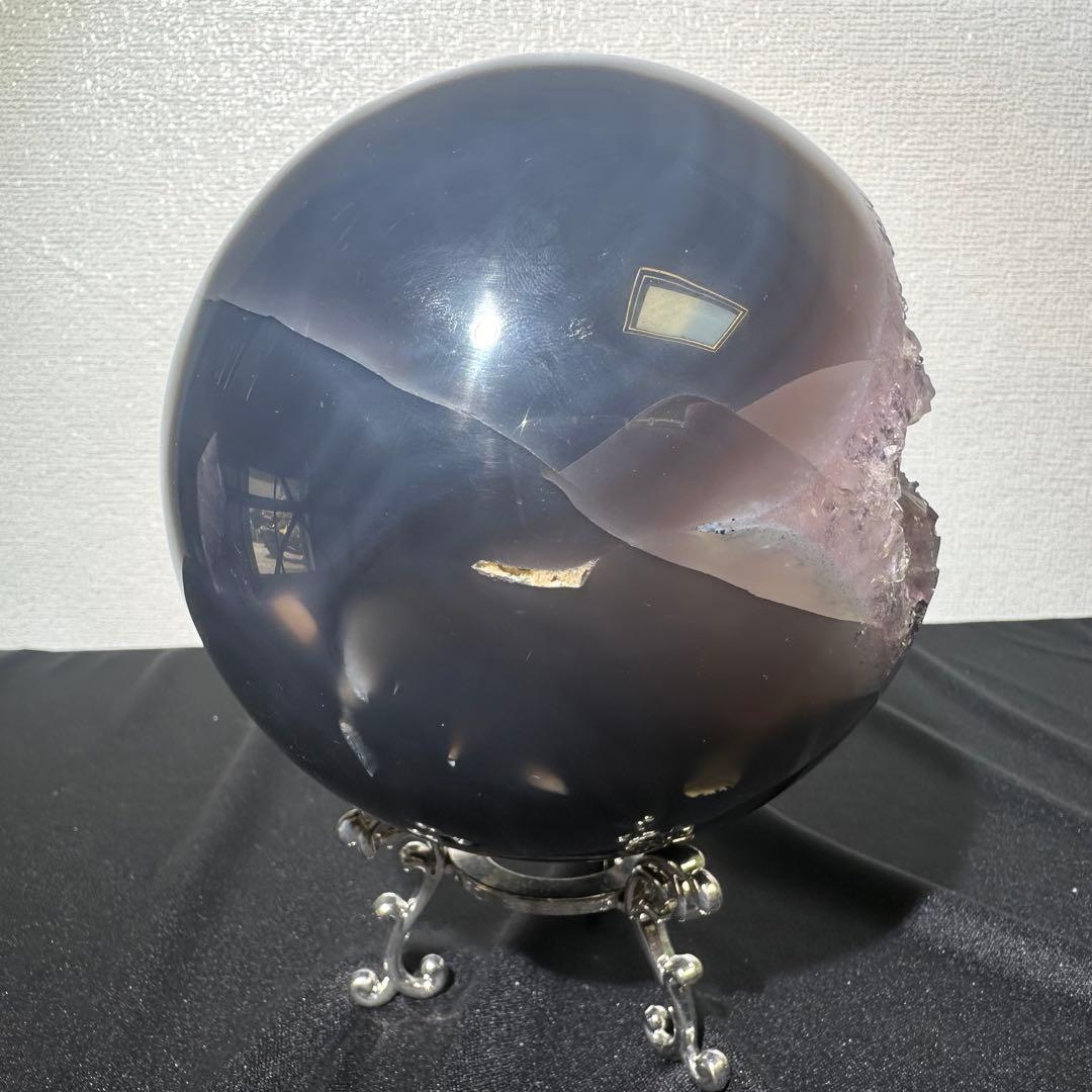 天然石アメジストの笑い口　置物　スフィア　NO.052507
