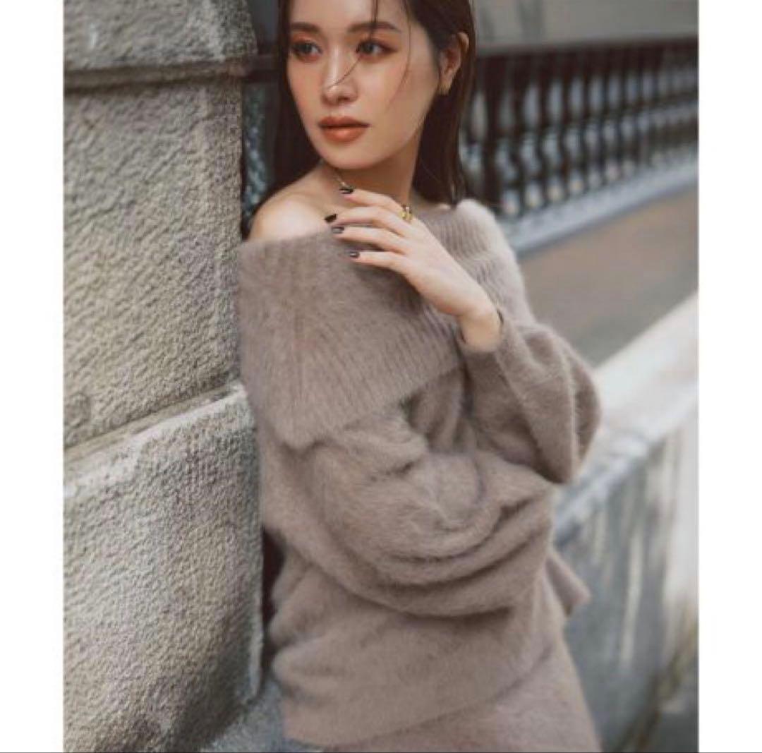 【NOBLE×L'AUBE BLANC】 FOX/カシミヤオフショルダーニット