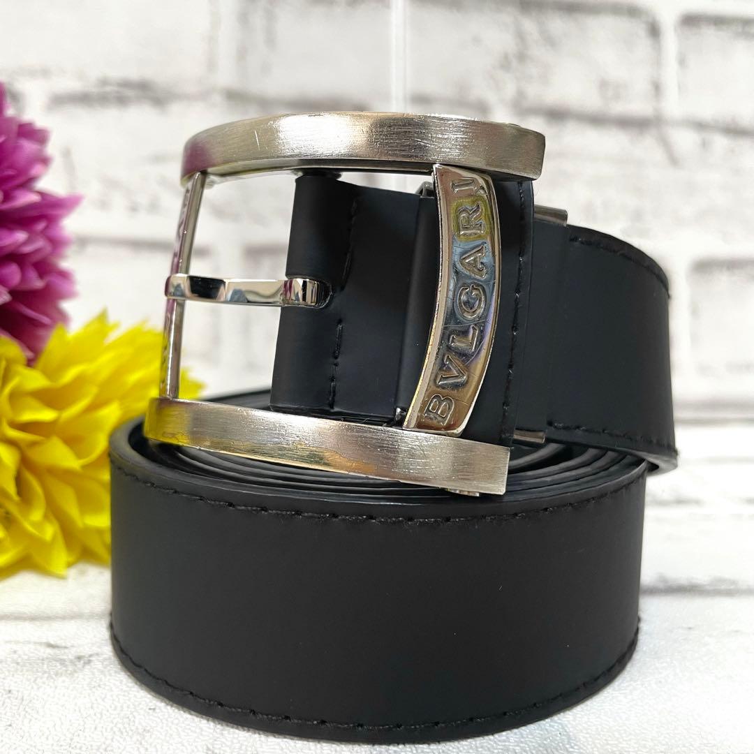 極美品✨ブルガリ　ベルト　アショーマ　シルバーバックル　メンズ　黒