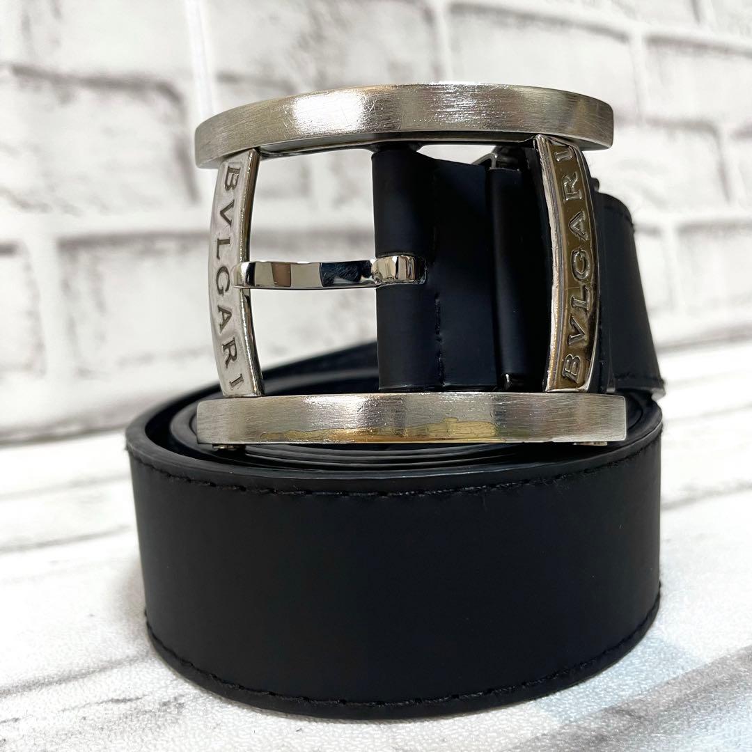 極美品✨ブルガリ　ベルト　アショーマ　シルバーバックル　メンズ　黒
