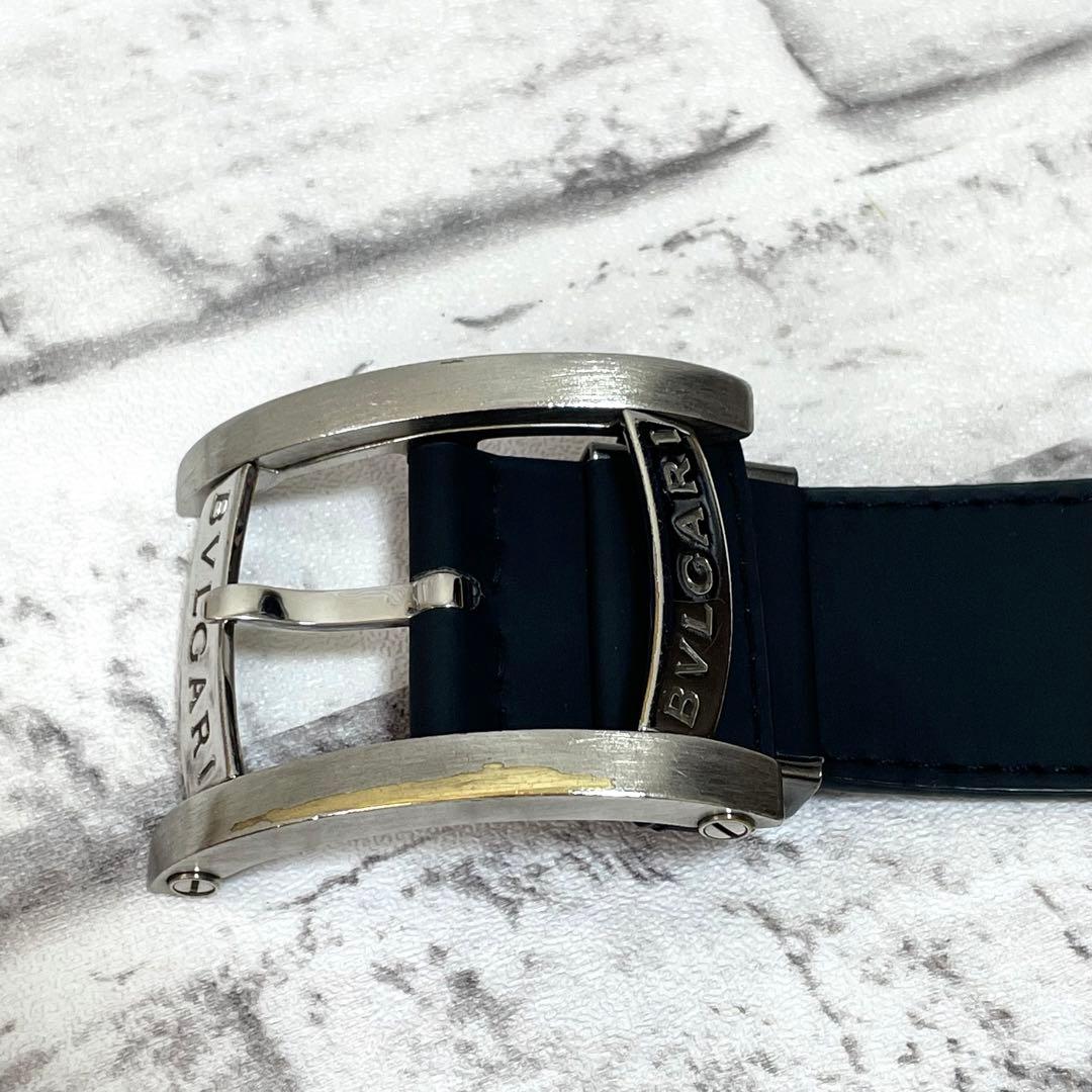 極美品✨ブルガリ　ベルト　アショーマ　シルバーバックル　メンズ　黒