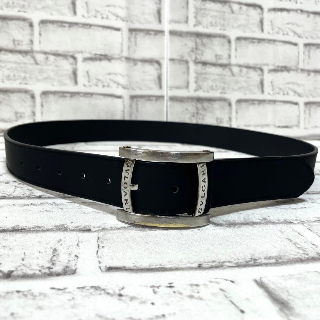 極美品✨ブルガリ　ベルト　アショーマ　シルバーバックル　メンズ　黒