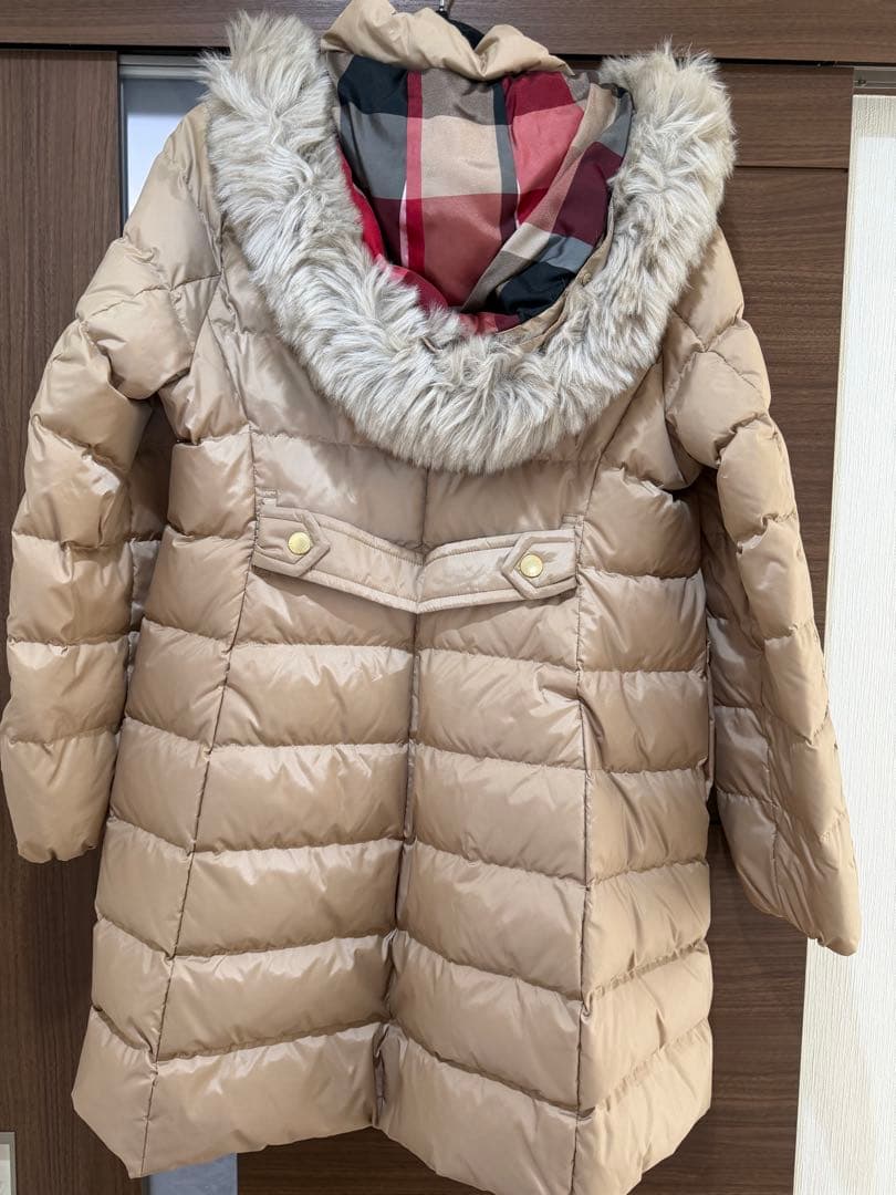 ブルーレーベルクレストブリッジ　フード付きロングダウンジャケット　ベージュ　40