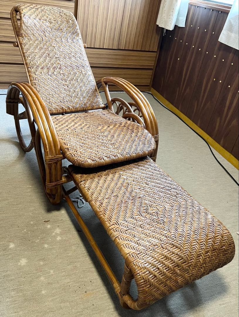 ラタン リクライニングチェア 足置き付き