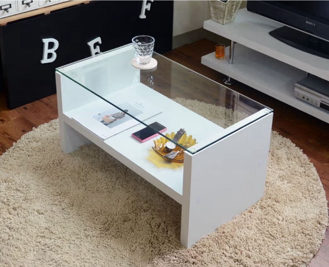 ホワイト ガラスセンターテーブル