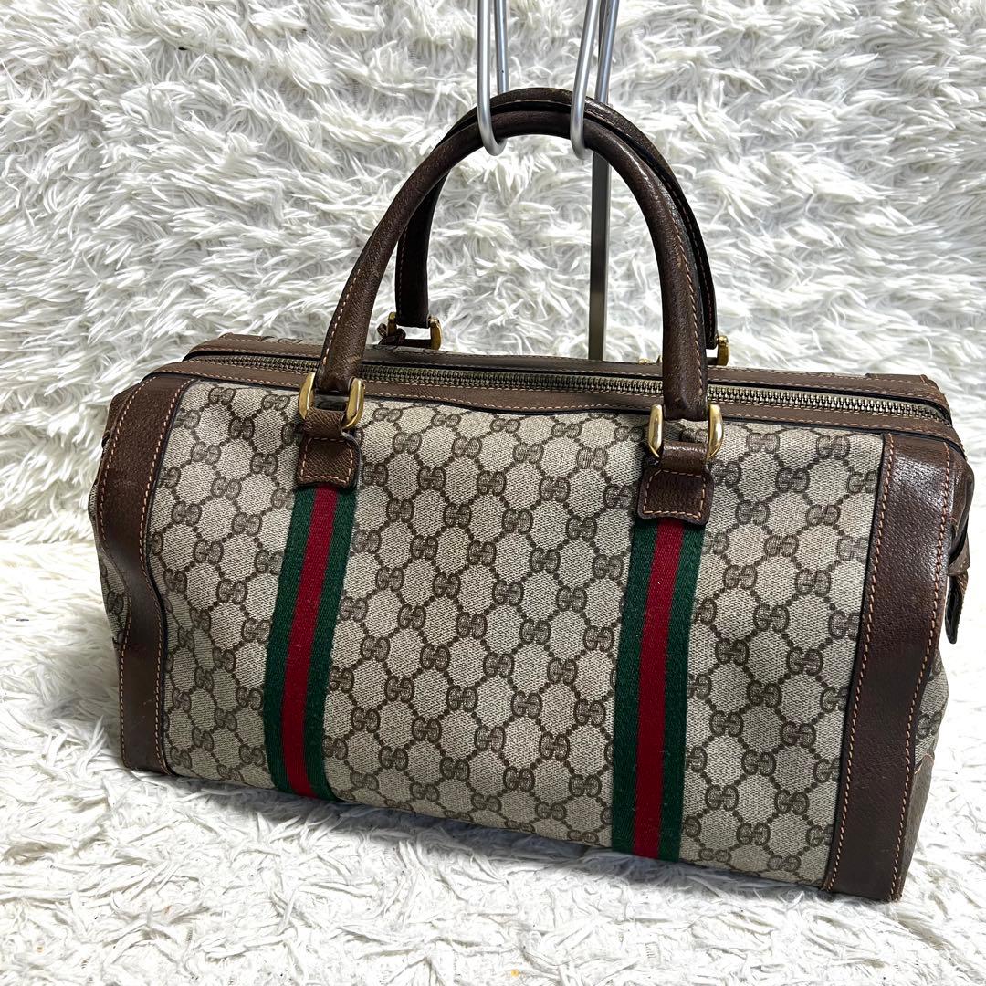 【希少】GUCCI グッチ　GG柄　ボストンバッグ　シェリーライン　PVC
