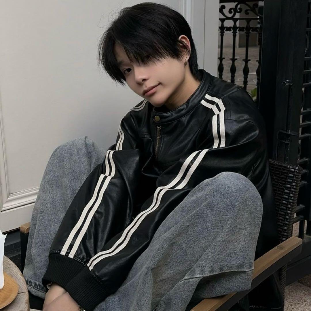 ジャケット・アウター LUV CODE line leather jacket Y2K