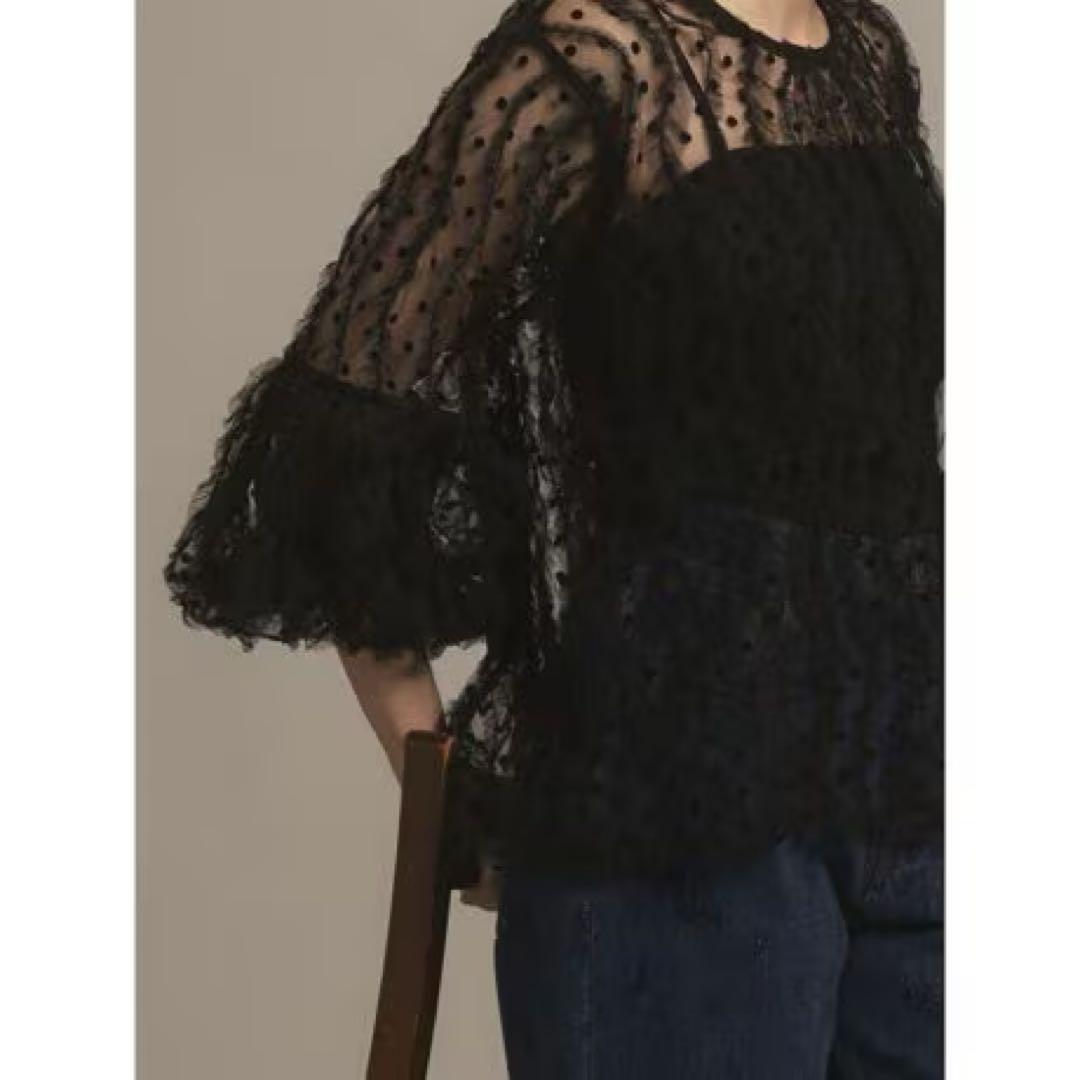 新品 ヤマダヤ ample アンプル フロッキードットチュールブラウス