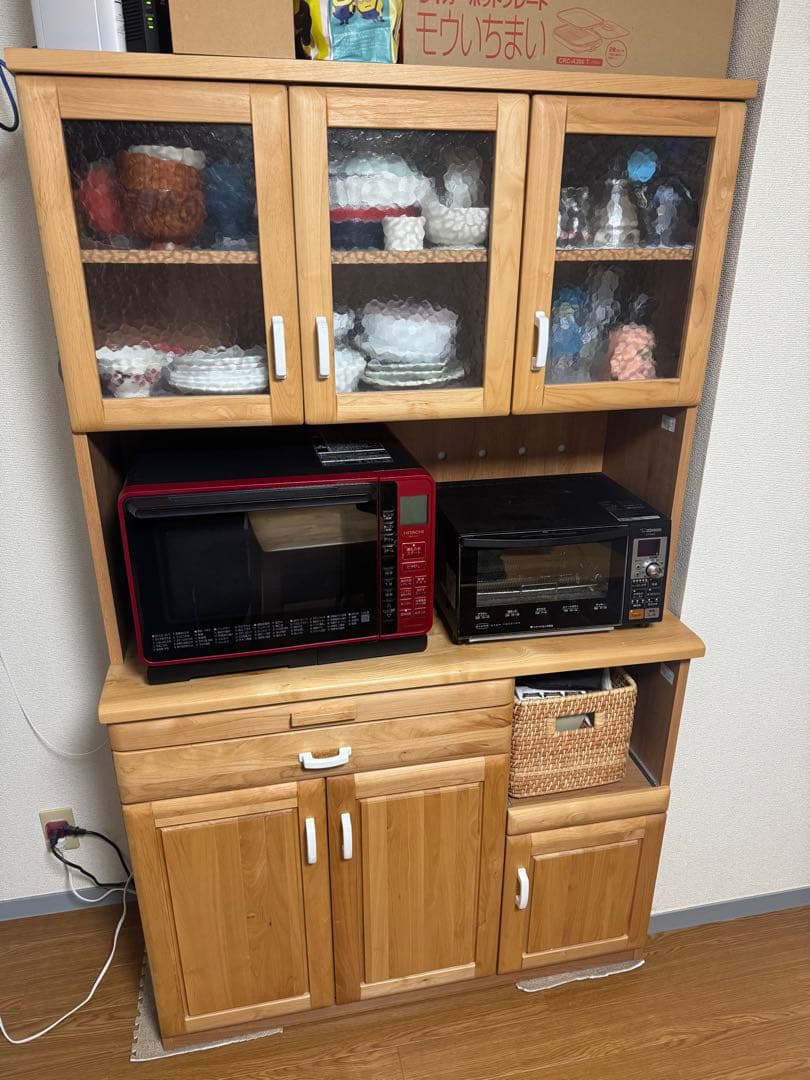 食器棚 コンセントあり 木製 取手付き