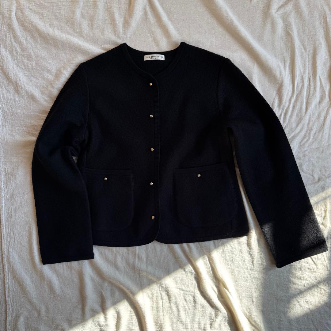 SHINZONE BOUCLE KNIT JACKET ブラック