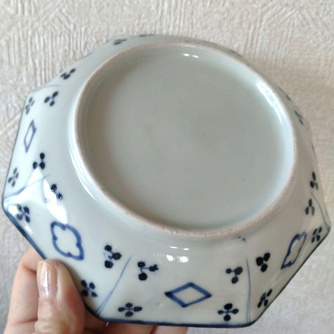 古伊万里染付蜘蛛の巣文様瑠璃八角皿江戸時代