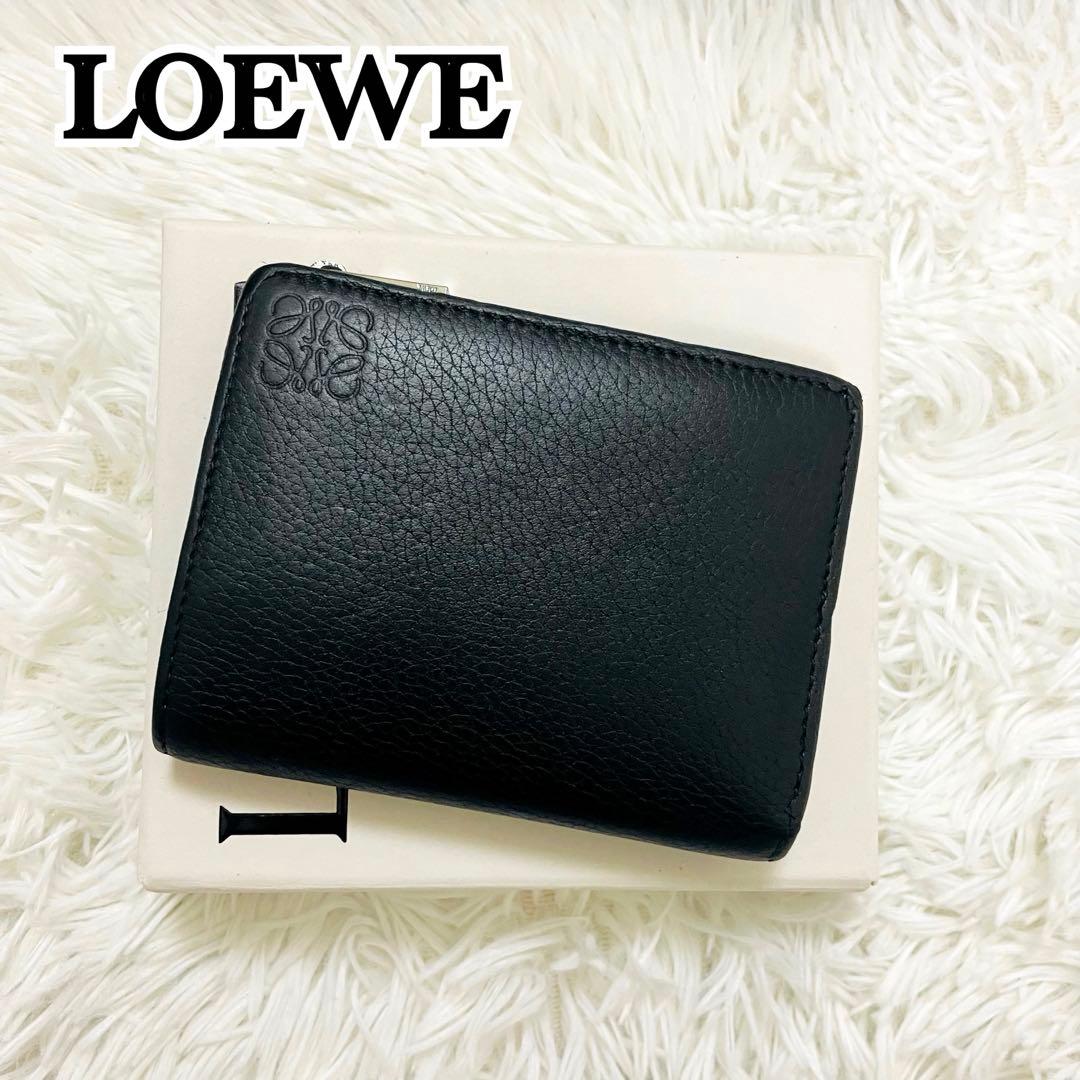 極美✨付属完備✨ロエベ 二つ折り財布 アナグラム コンパクト レザー 黒 現行