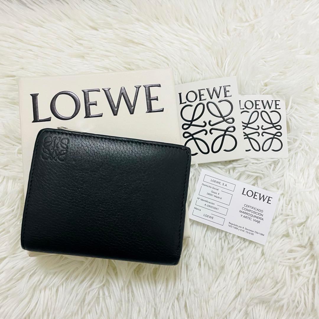 極美✨付属完備✨ロエベ 二つ折り財布 アナグラム コンパクト レザー 黒 現行