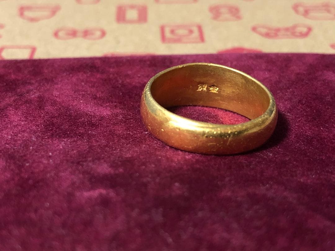 純金　Ｋ24 指輪　甲丸リング　和柄